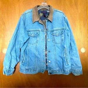 Large Leather Collar Denim Jacket